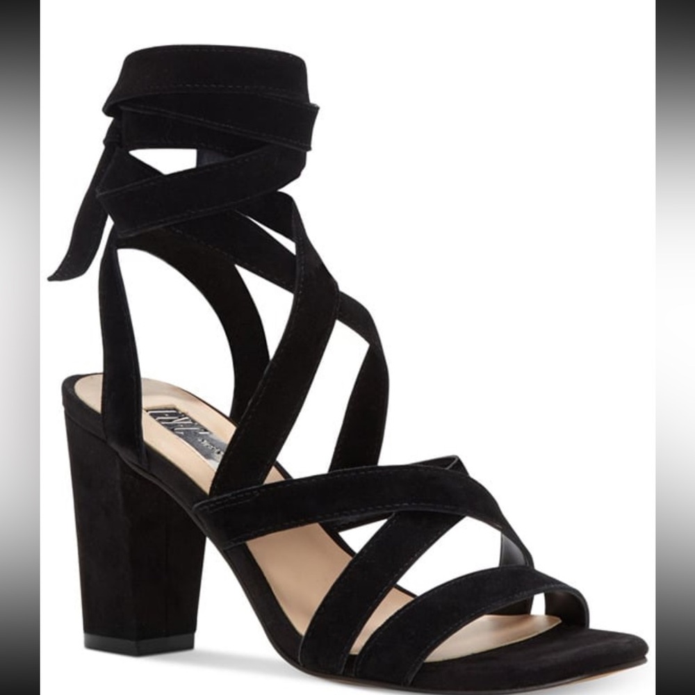 INC International Concepts Womens Kailey Suede Open Toe, Black Suede; Size 9
